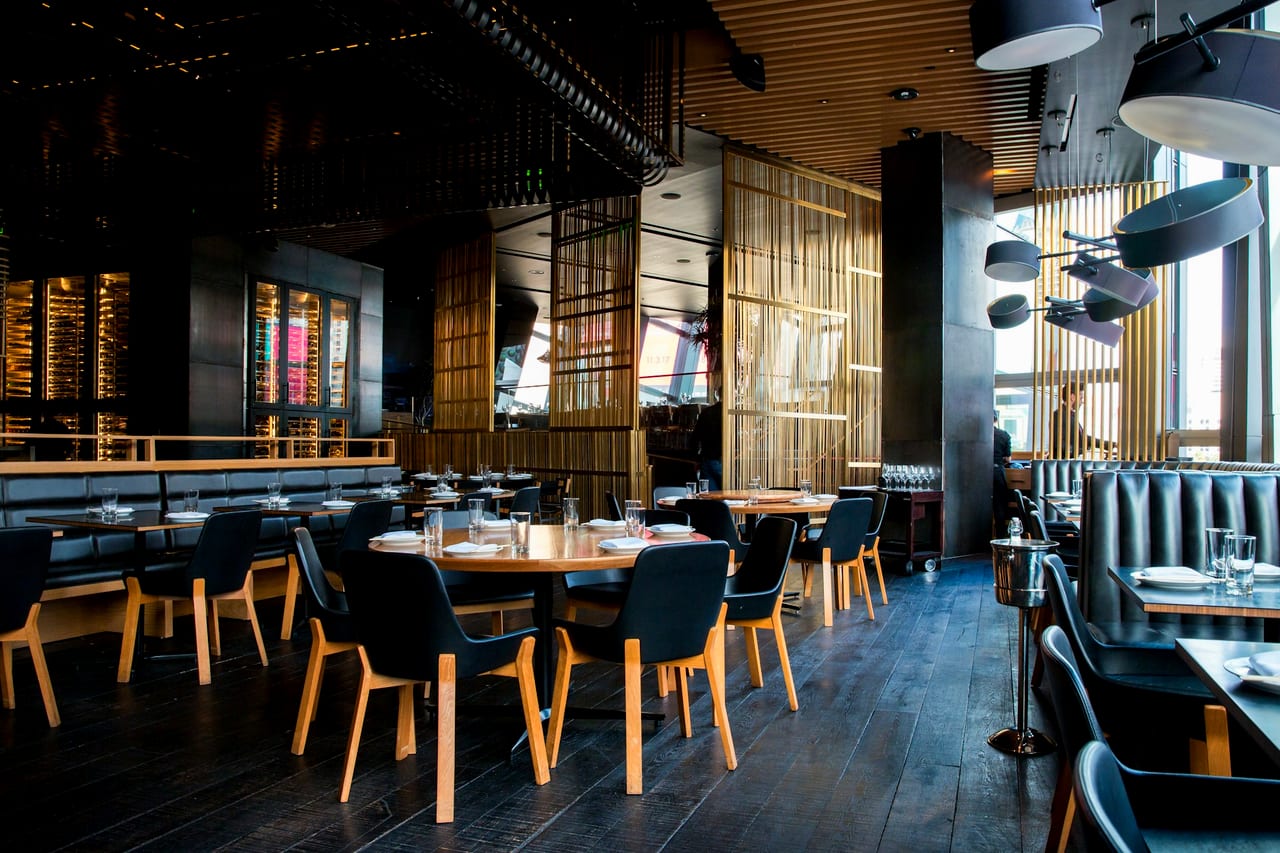 A dining room lit for evening service